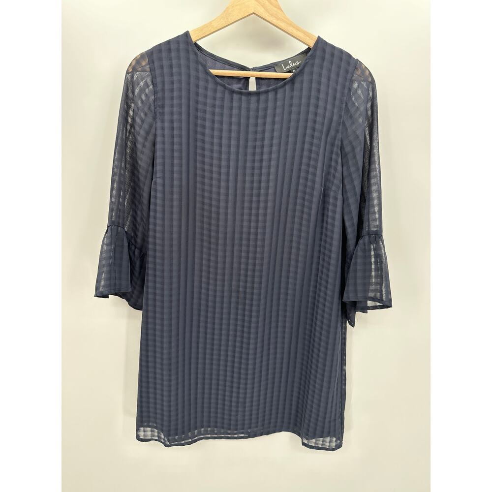 Lulu's Blue Printed Long Sleeve Bell Cuff Mini Dress‎ Women's Size Medium M
